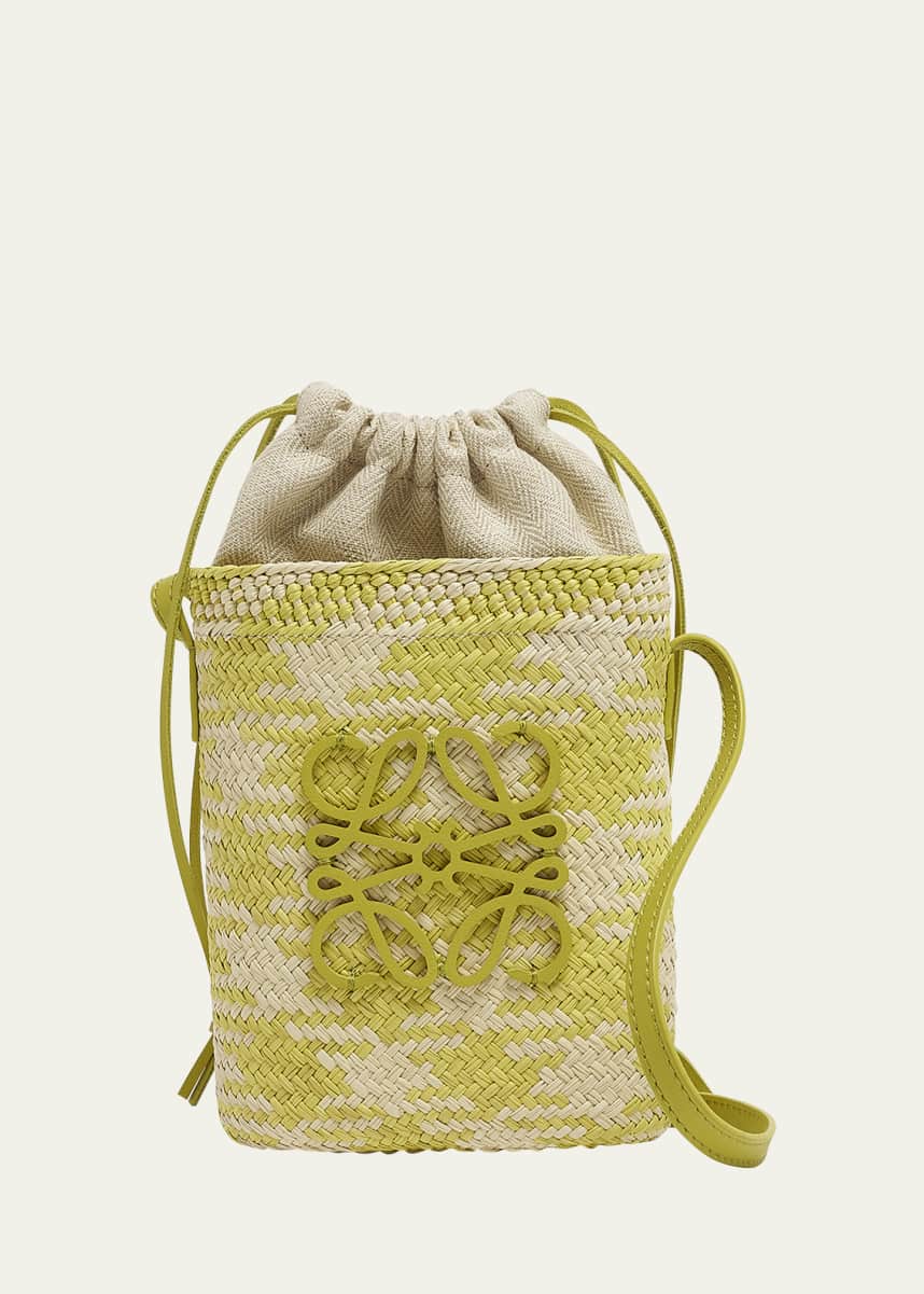 Loewe x Paula’s Ibiza Iraca Pocket in Checkered Iraca Palm with Leather Strap
