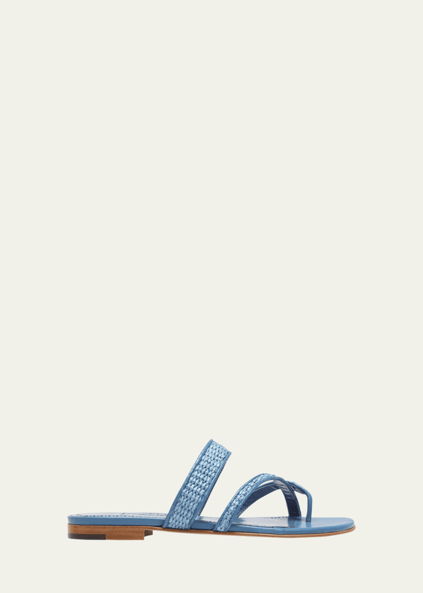 Manolo Blahnik Susara Woven Flat Slide Sandals