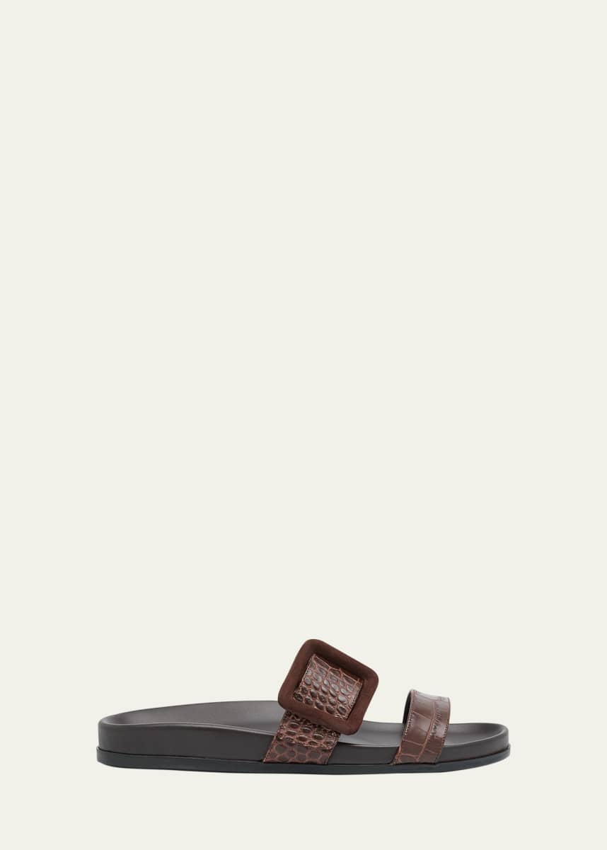 Manolo Blahnik Mayfu Fussbett Croco Slide Sandals