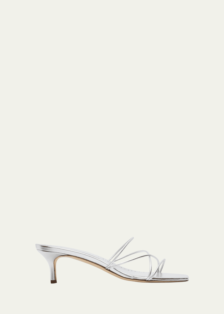 Manolo Blahnik Strappy Metallic Leather Slide Sandals
