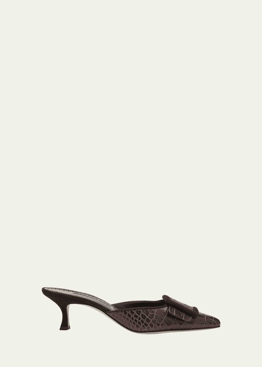 Manolo Blahnik Maysale Croco Buckle Mule Pumps