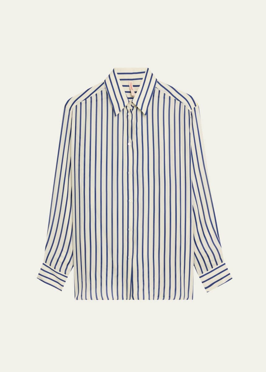 INDRESS Anais Stripe Button Down Silk Blouse