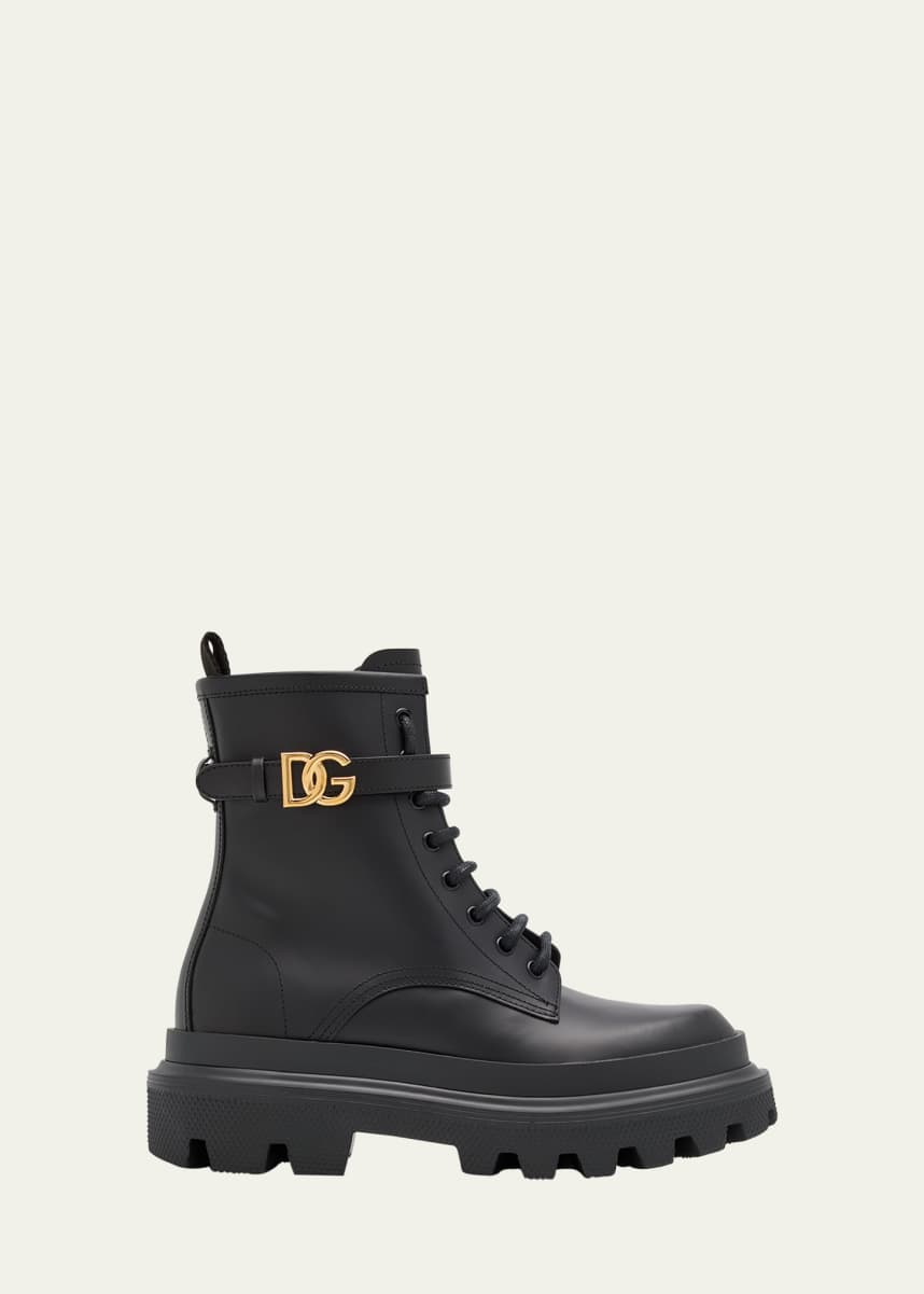 Dolce&Gabbana Leather DG Lace-Up Ranger Booties