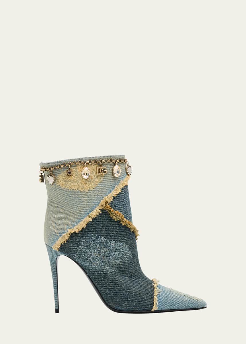 Dolce&Gabbana Distressed Denim Charms Ankle Booties