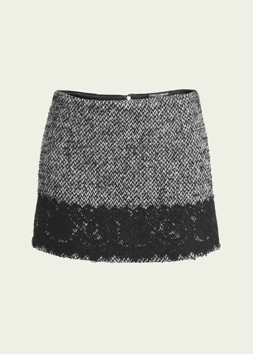 Dolce&Gabbana Tweed Wool Mini Skirt with Lace Trim