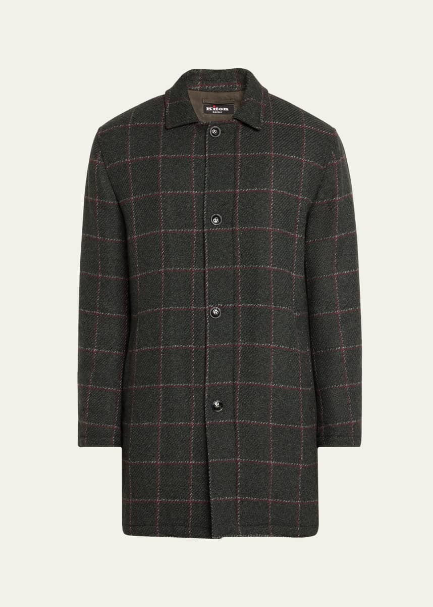Kiton Men's Loden Cashmere Windowpane Car Coat
