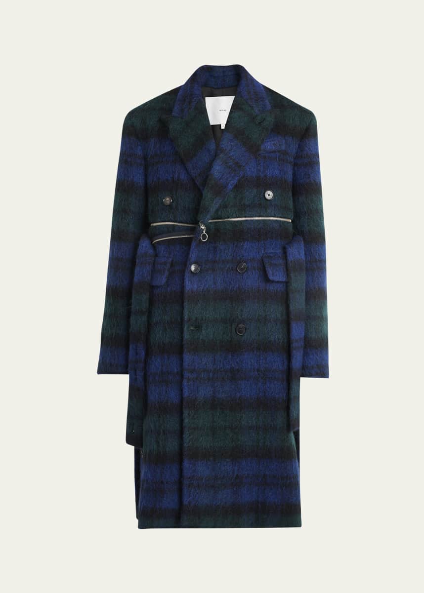 SETCHU Long Tartan Double-Zip Wool Coat