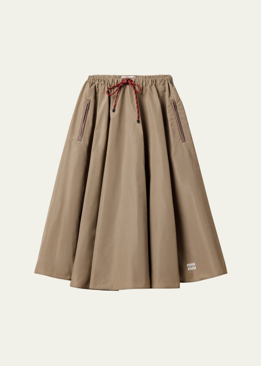 Miu Miu Drawstring Midi Skirt with Logo Detail