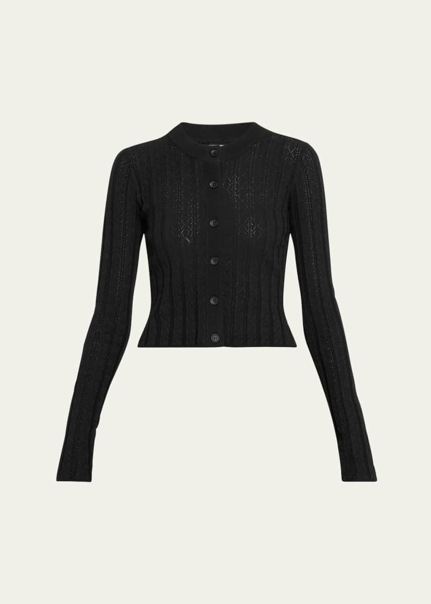 Loulou Studio Adiro Pointelle Knit Crewneck Cardigan