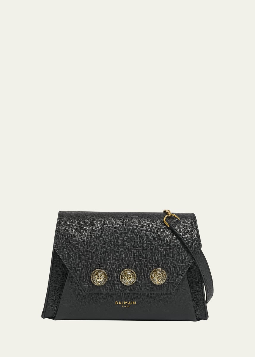 Balmain Embleme Flap Shoulder Bag in Grained Leather