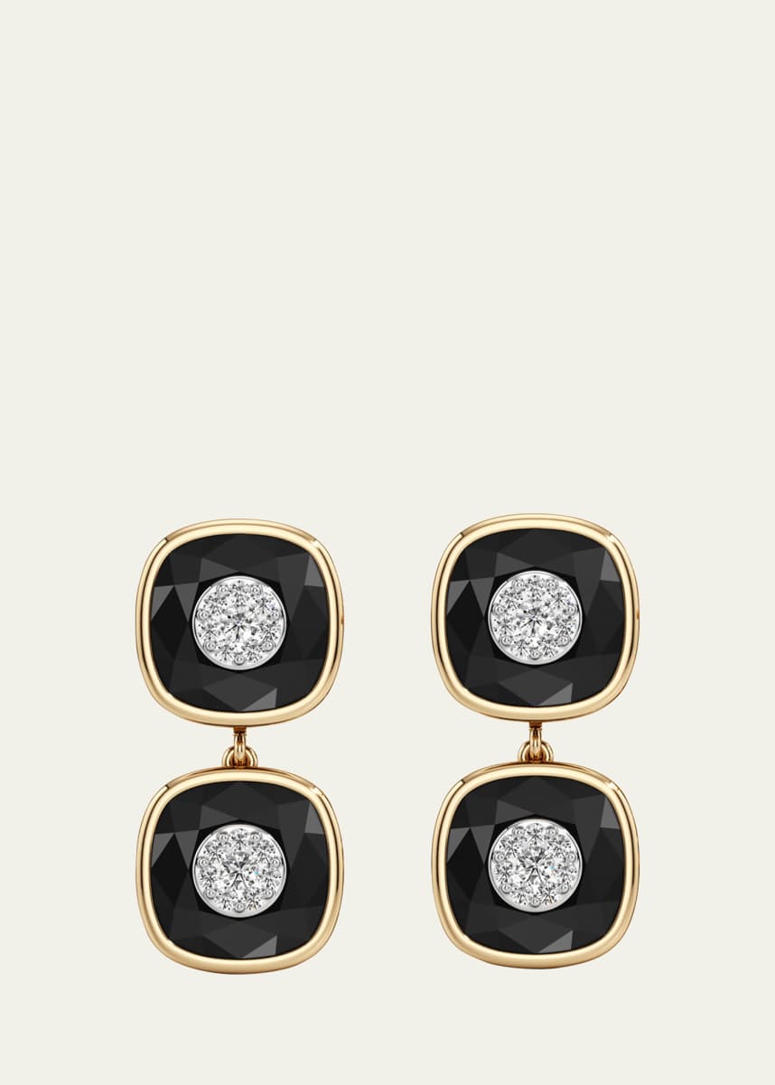 Bhansali 18K Yellow Gold One Collection Double Cushion Bezel Onyx and Diamond Earrings