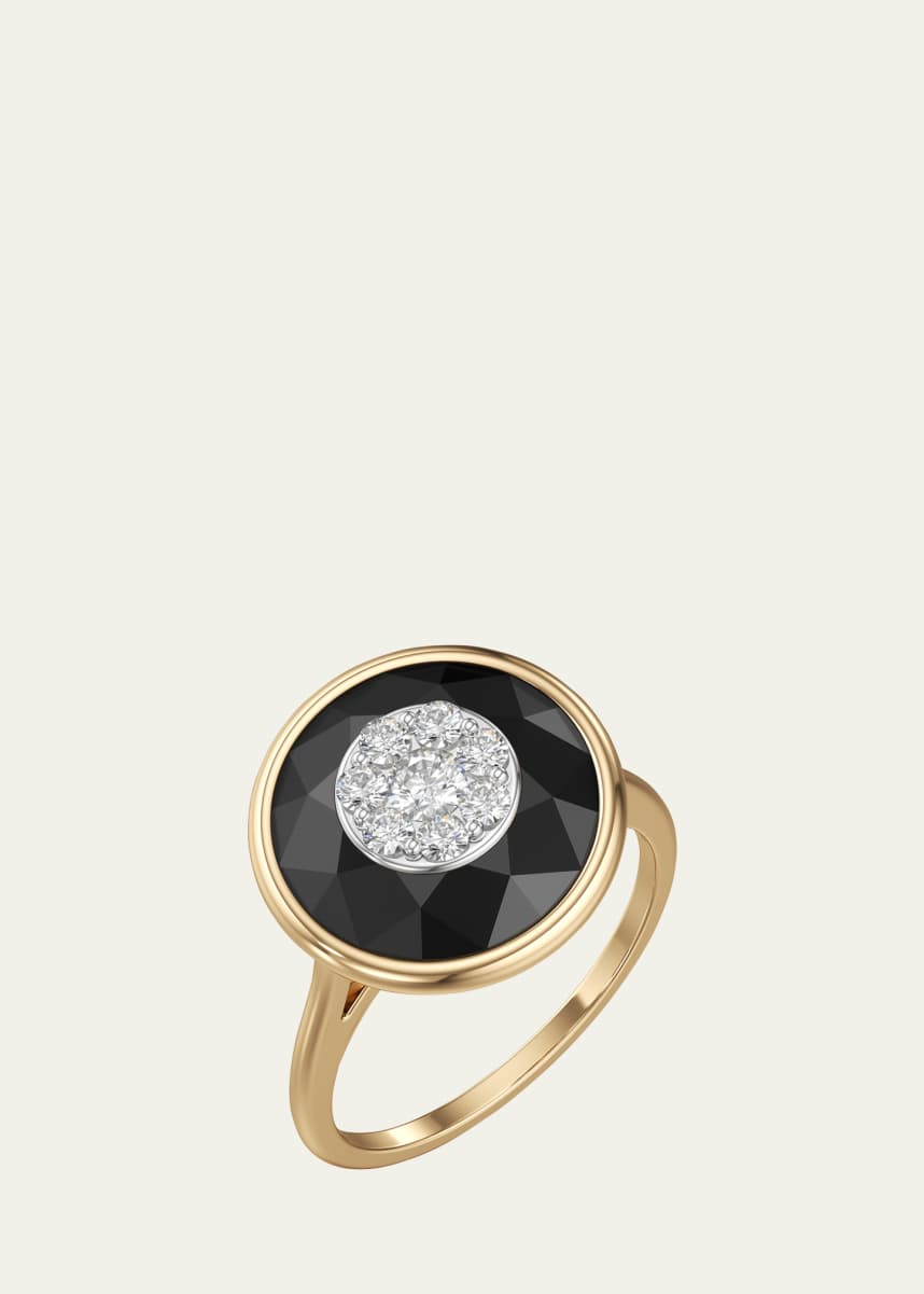 Bhansali 18K Yellow Gold One Collection Bezel Onyx Ring with Diamonds, Size 6.5