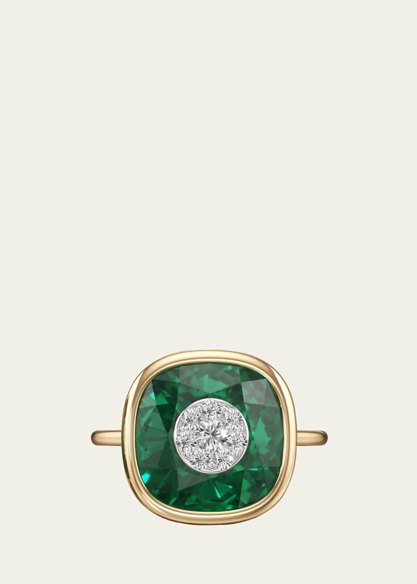 Bhansali 18K Yellow Gold One Collection Fusion Bezel Emerald Ring with Diamonds, Size 6.5