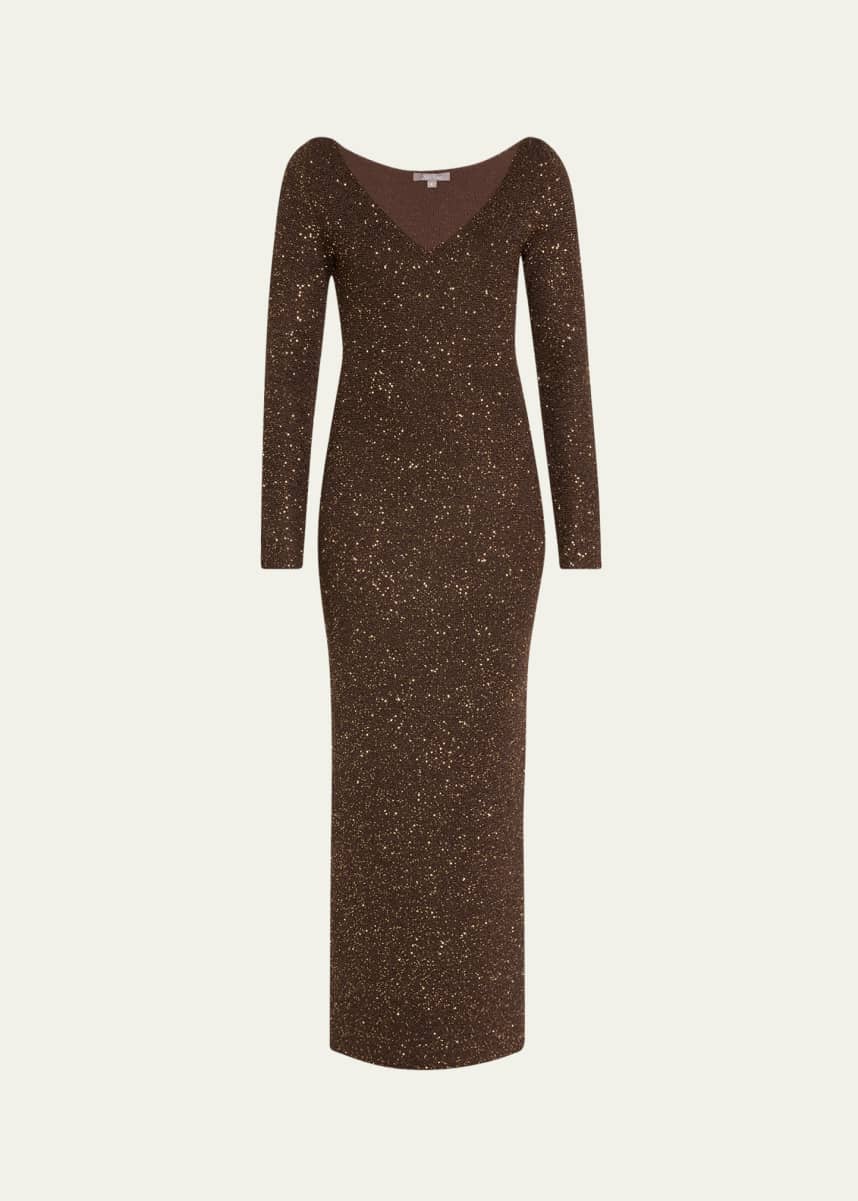 Lela Rose Sequin Maxi Dress with Low-Cut Back