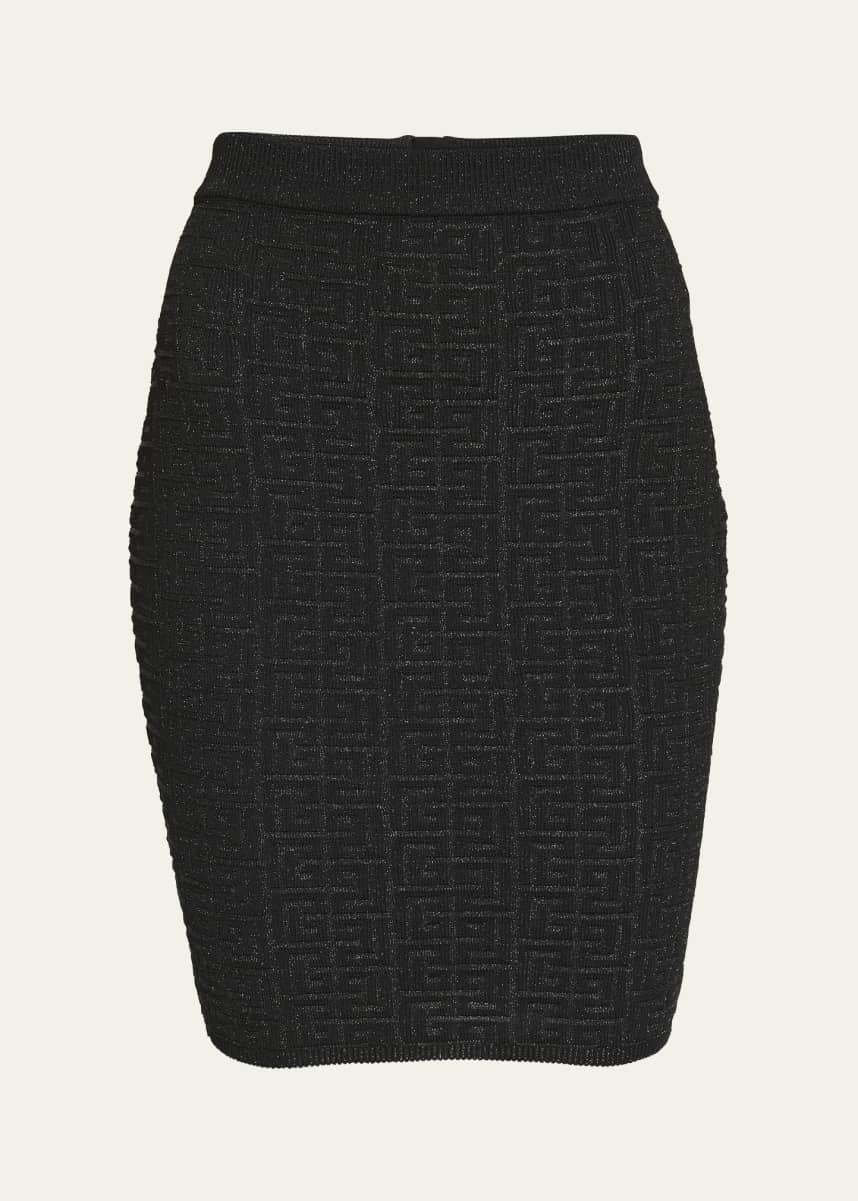 Balmain Monogram Glitter Knit Midi Skirt