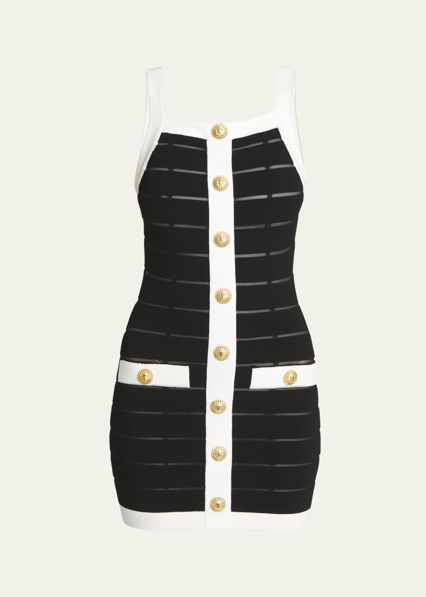 Balmain Sheer Panel Buttoned Tank Mini Dress