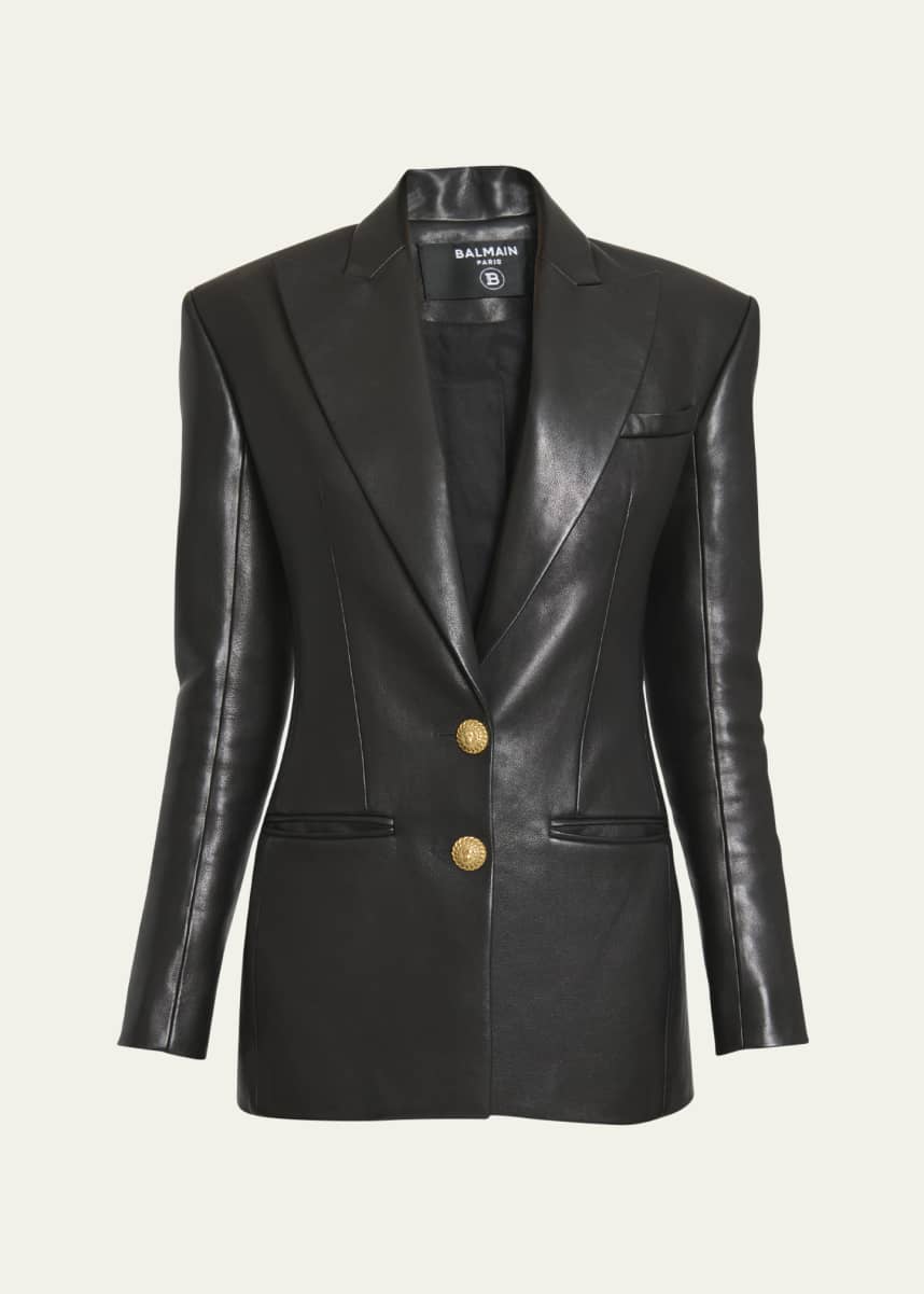 Balmain Tailored Leather Blazer Jacket