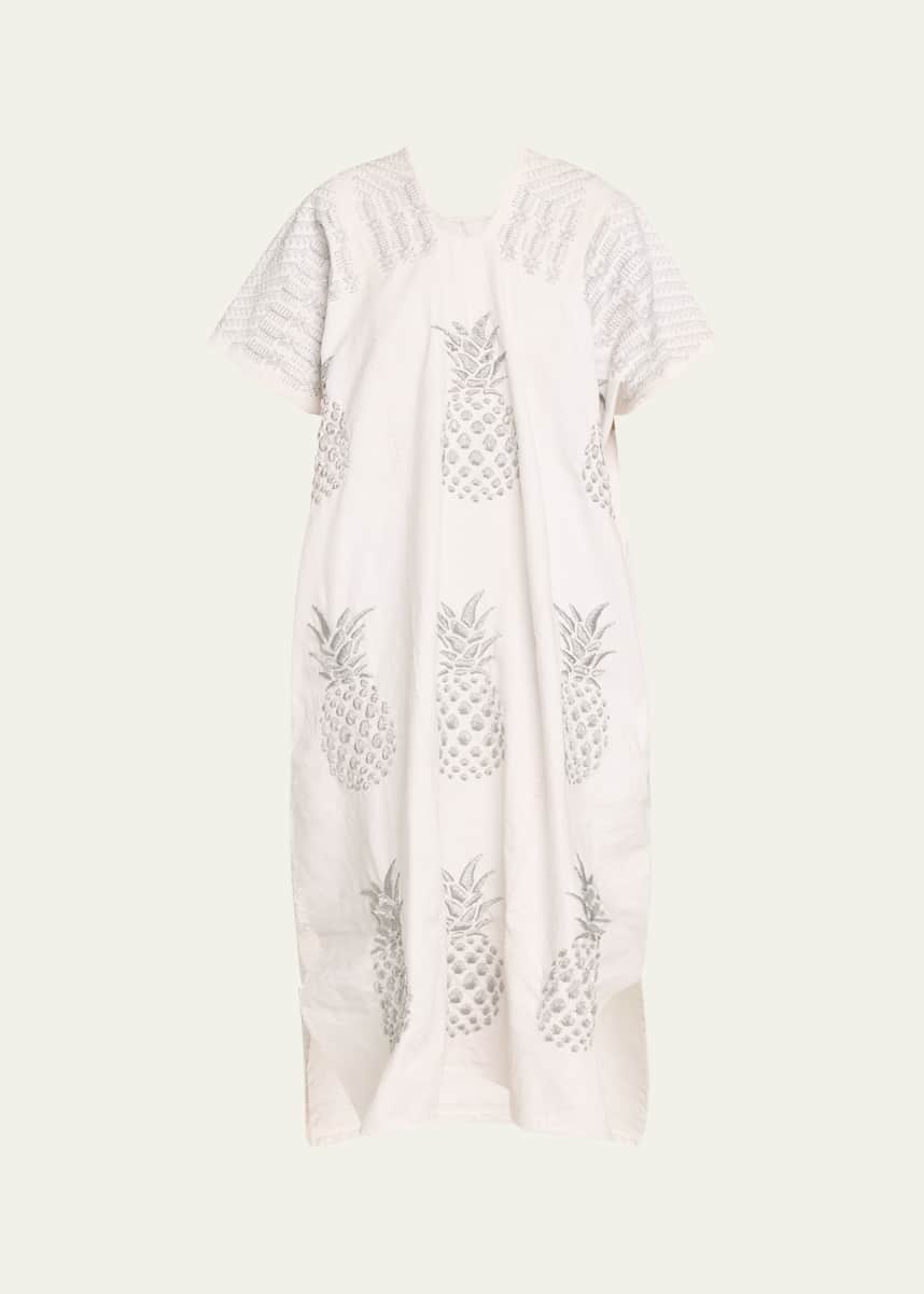 Pippa Holt Three-Panel Midi Kaftan with Metallic Pineapple Embroidery Design