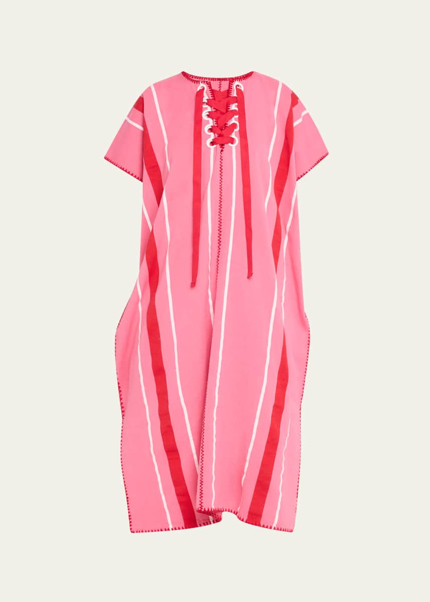 Pippa Holt Two-Panel Striped Midi Kaftan with Laced Detailing
