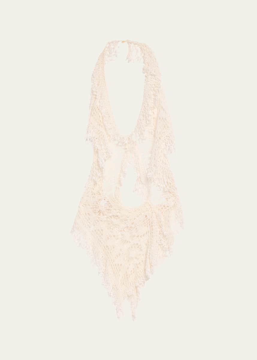 Diotima Drift Asymmetric Crochet Halter Top