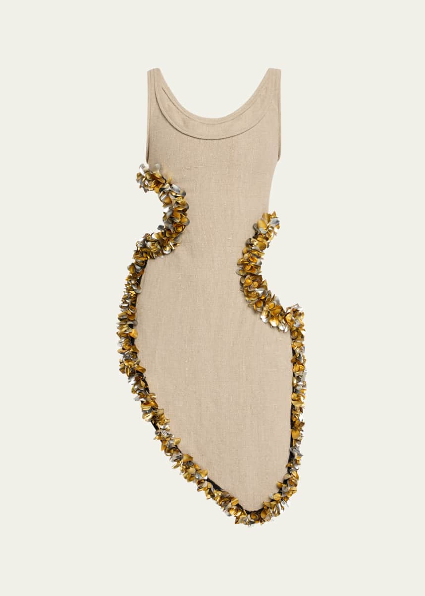 Diotima Scatter Wool Fringe Sleeveless Cutout Midi Dress