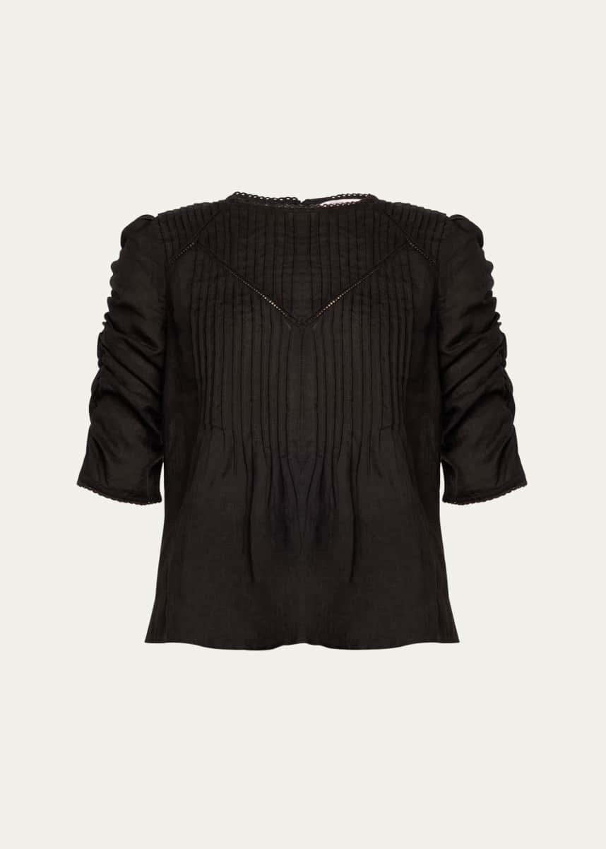 Veronica Beard Bryce Ruched-Sleeve Top