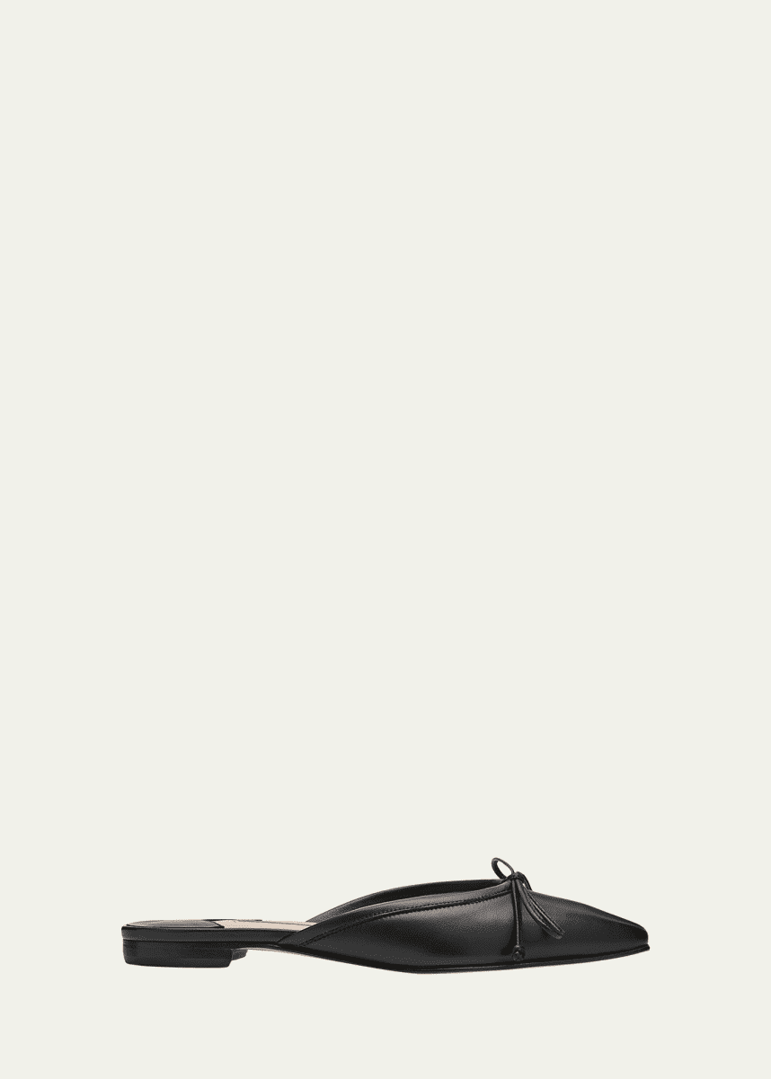 Manolo Blahnik Lambskin Bow Ballerina Mules