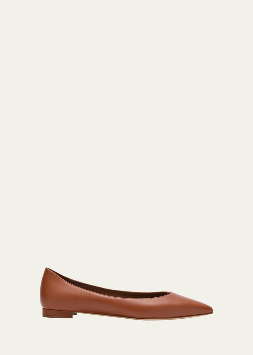 Manolo Blahnik Gala Lambskin Point-Toe Ballerina Flats