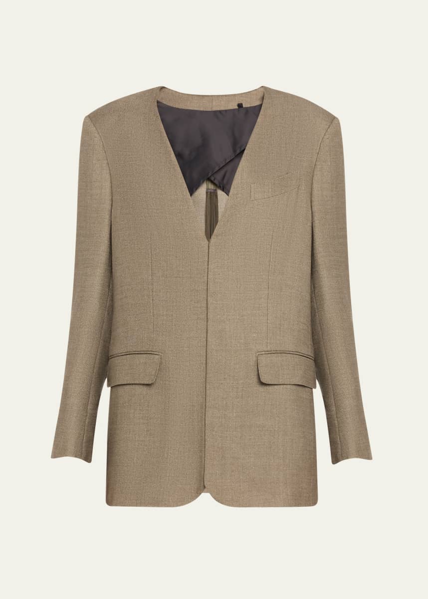 bettter Deep V Neck Back Zip Wool Jacket