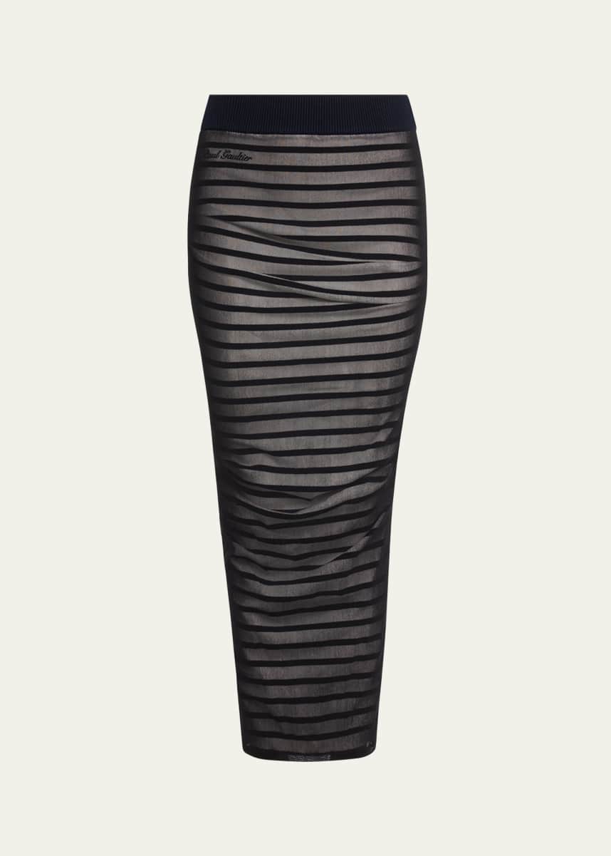 Jean Paul Gaultier Rib Mariniere Striped Mesh-Inset Maxi Skirt