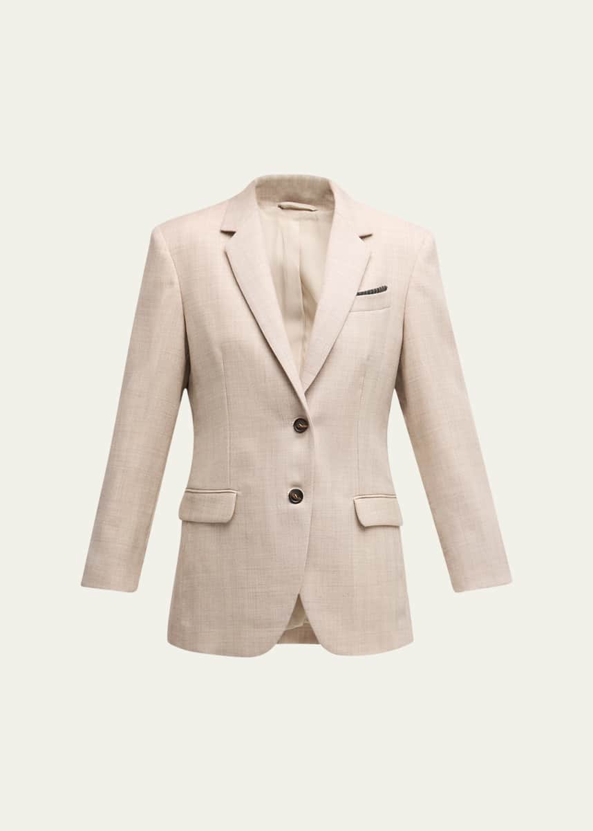 Brunello Cucinelli Wool Herringbone Single-Breasted Blazer Jacket