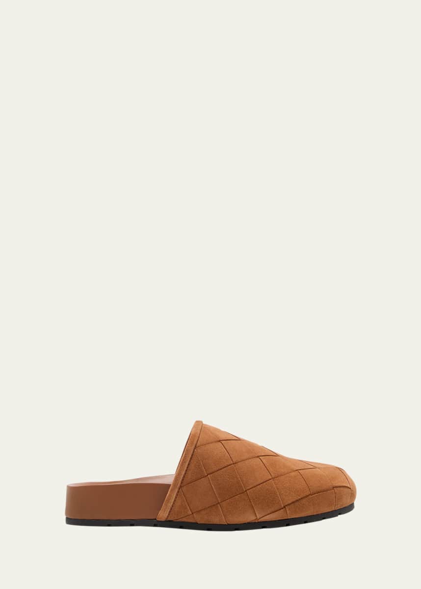 Bottega Veneta Reggie Woven Suede Slipper Mules