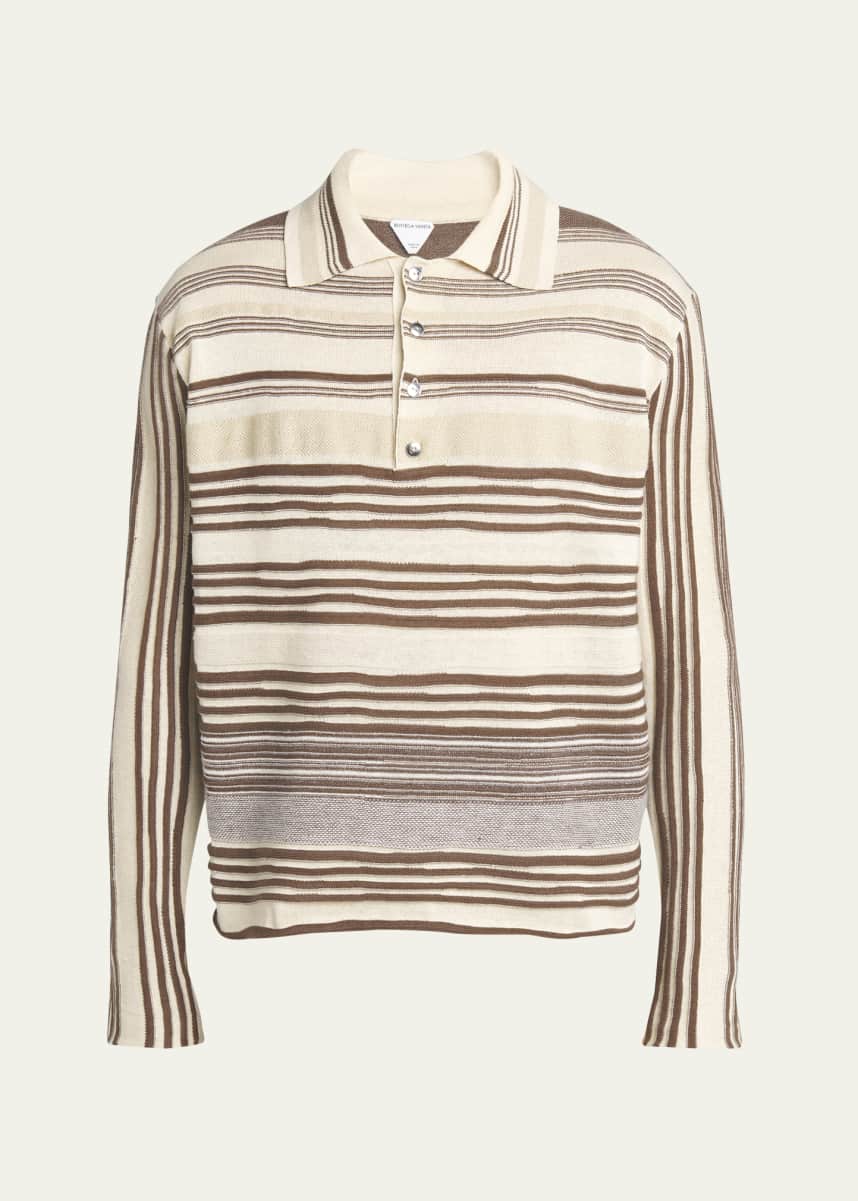 Bottega Veneta Men's Striped Linen-Blend Polo Shirt