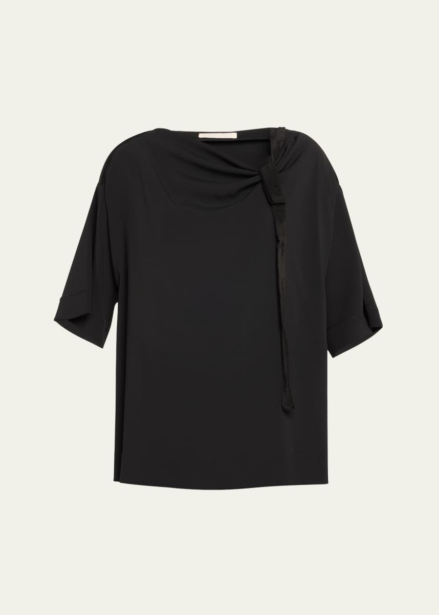 Jason Wu Collection Draped Boatneck Top with Tie Detail