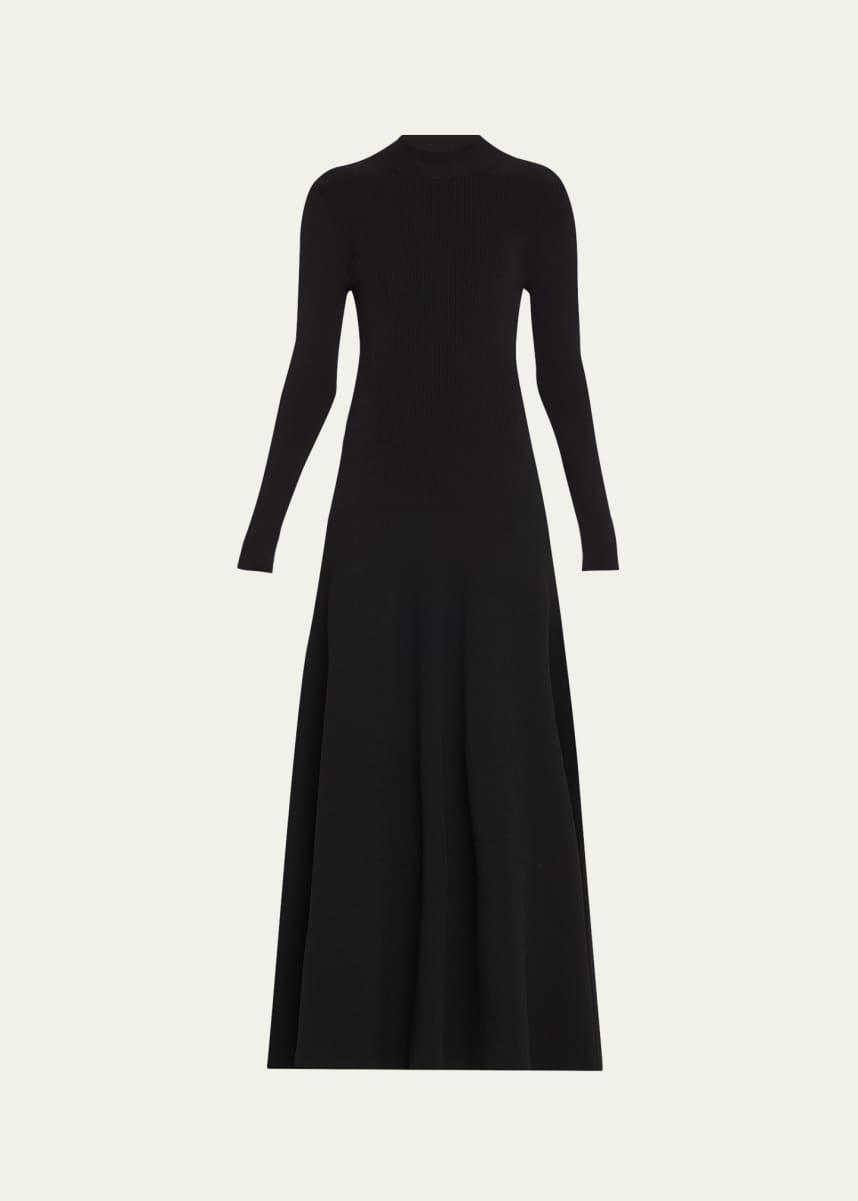 Brandon Maxwell Vanessa Long-Sleeve Rib-Knit A-Line Maxi Dress
