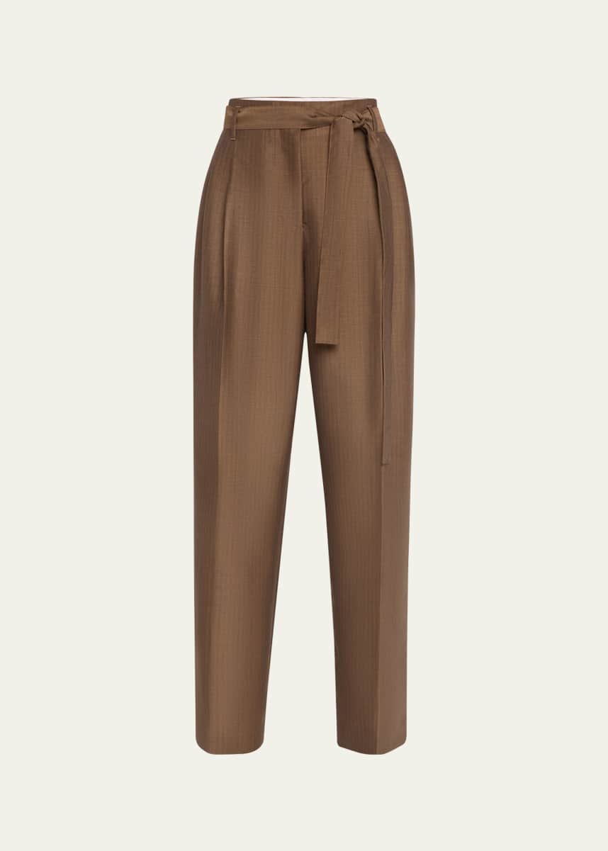 THE ROW Lonan Wool Wide-Leg Pants with Tie Belt