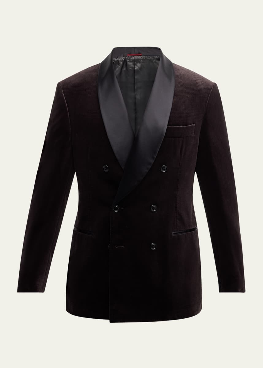 Brunello Cucinelli Men's Velvet Satin-Lapel Double-Breasted Dinner Jacket