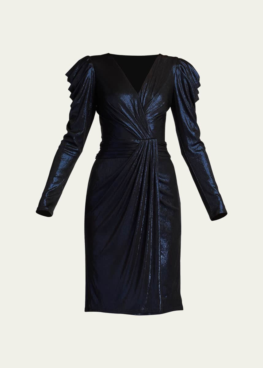 Tadashi Shoji Pleated Bodycon Metallic Jersey Dress