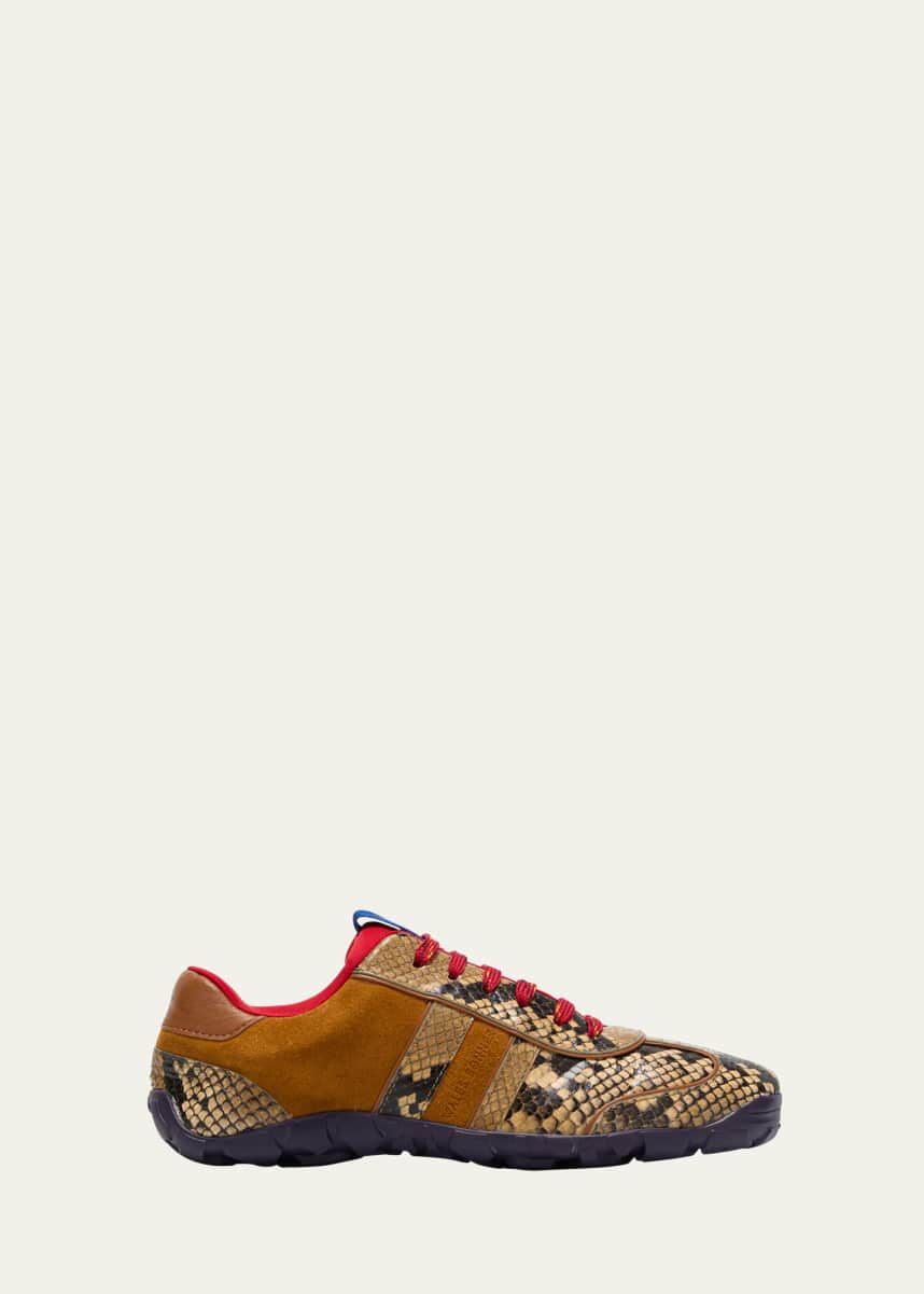 Wales Bonner Mixed Leather Lace-Up Runner Sneakers