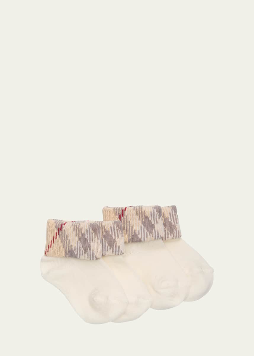 Burberry Kid's 2-Pack Check-Print Socks, Size Newborn-18M