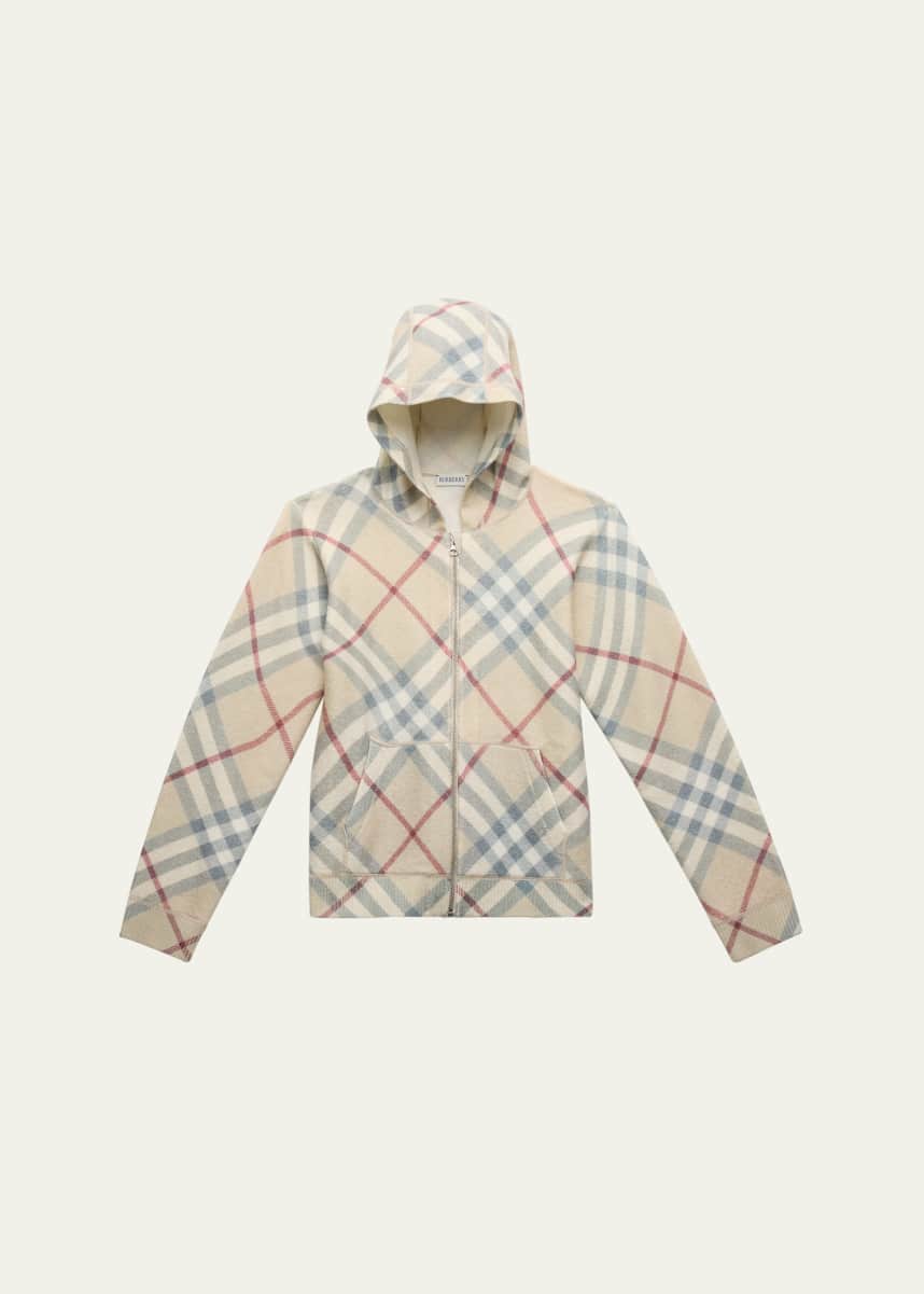 Burberry Boy's Ashmore Check-Print Knit Hoodie, Size 3-14