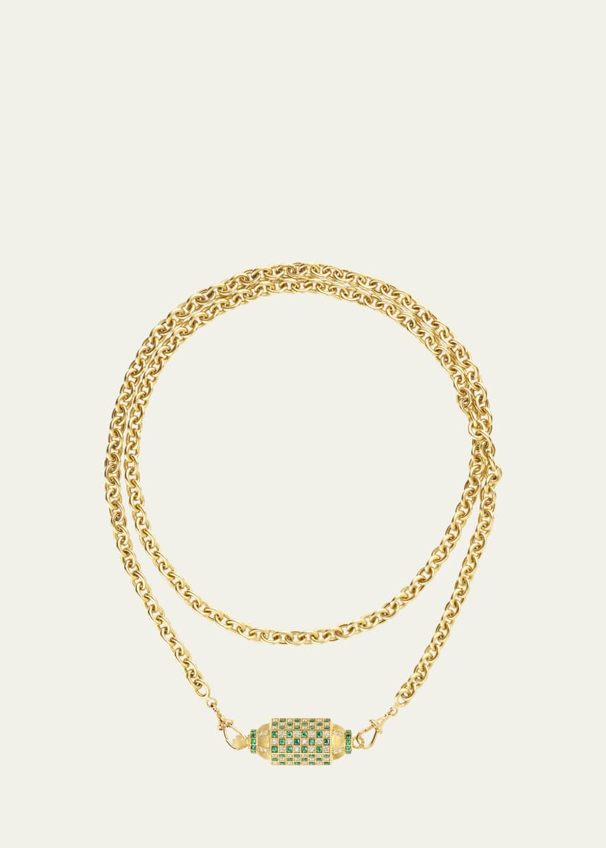 Marie Lichtenberg 18K Yellow Gold Diamond and Emerald Locket Necklace