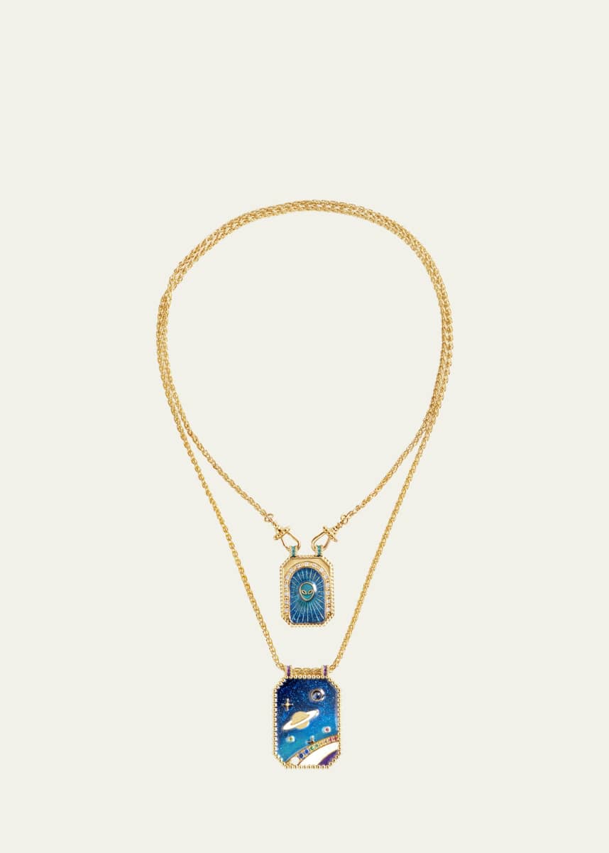 Marie Lichtenberg 18K Yellow Gold Believe Double Scapular Necklaces with Diamonds and Sapphires, Set of 2