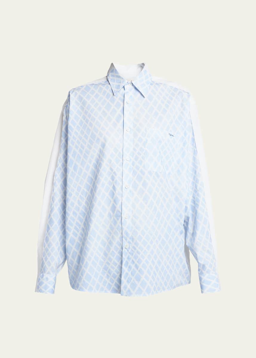 Marni Lattice-Print Contrast-Back Long-Sleeve Button-Down Shirt
