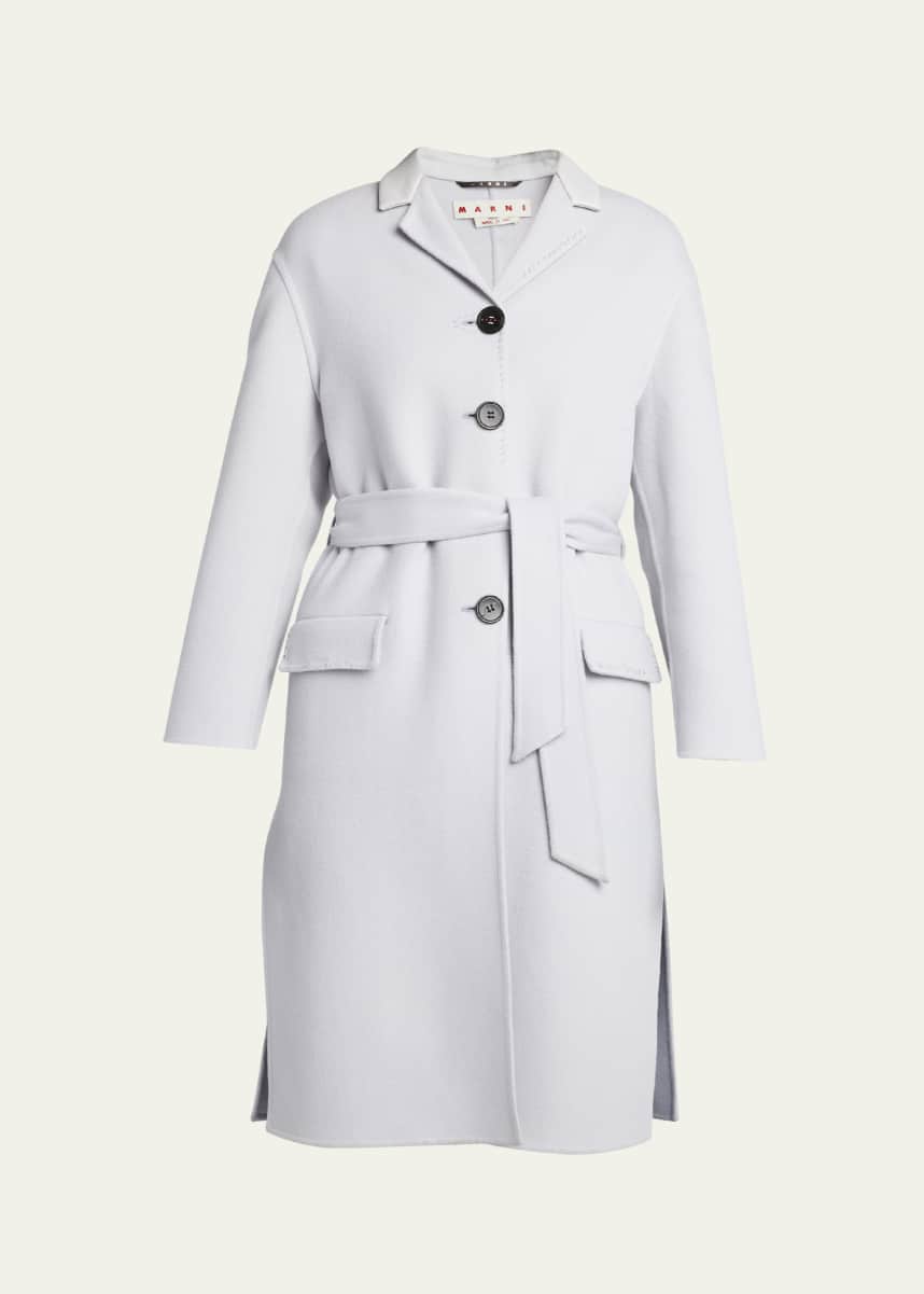Marni Leather-Collar Belted Single-Breasted Cashmere Long Coat