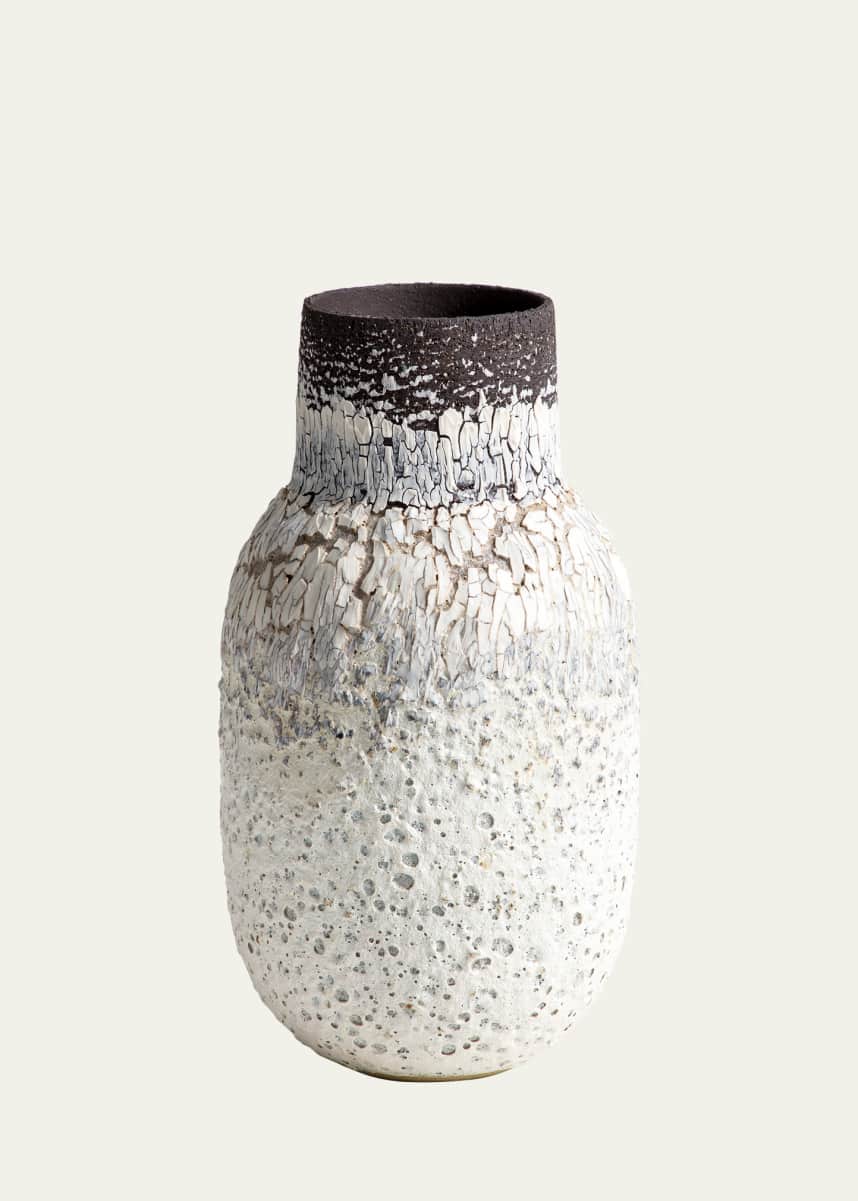 Alison Lousada White Volcanic Rock & Black Stone Oval Vase, 14"
