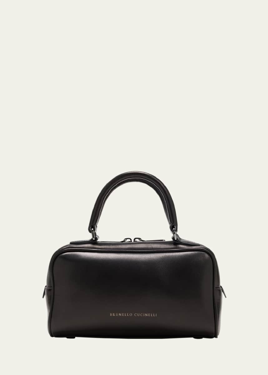Brunello Cucinelli Medium Boston Glossy Leather Top-Handle Bag