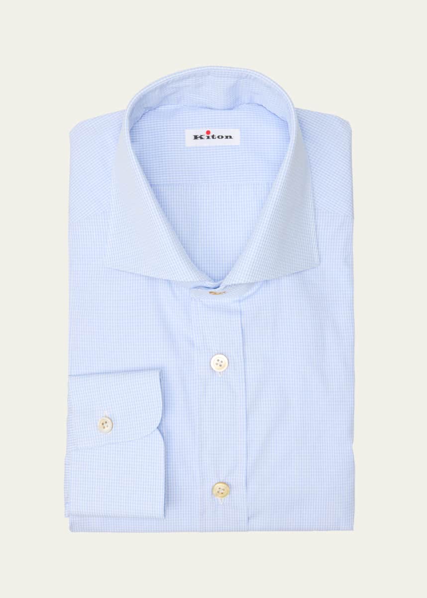 Kiton Men's Cotton Micro-Check Dress Shirt
