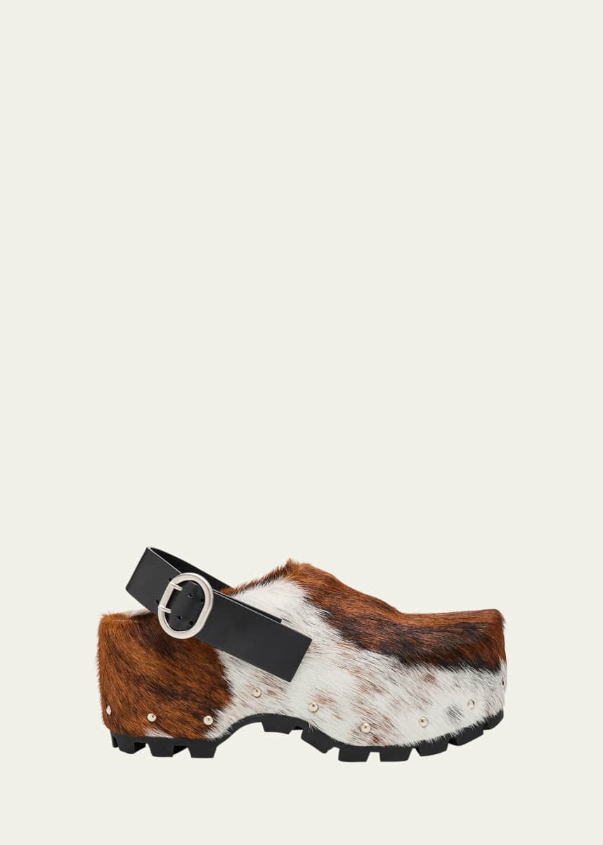 Jil Sander Calf Hair Platform Clogs