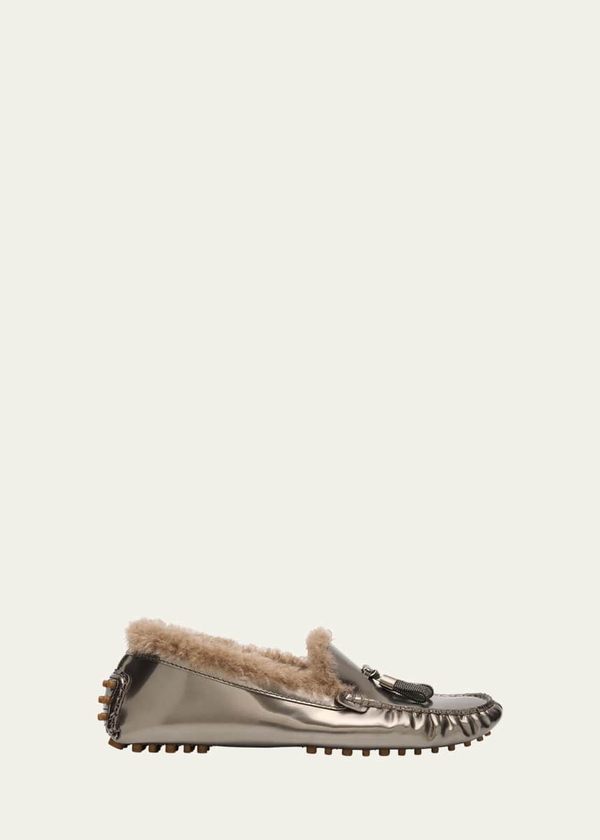 Brunello Cucinelli Metallic Lamb Shearling Fur Drivers